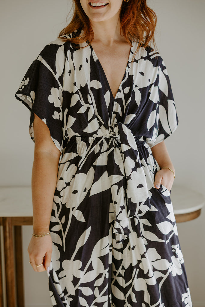 Kimono Printed Jumpsuit - Navy