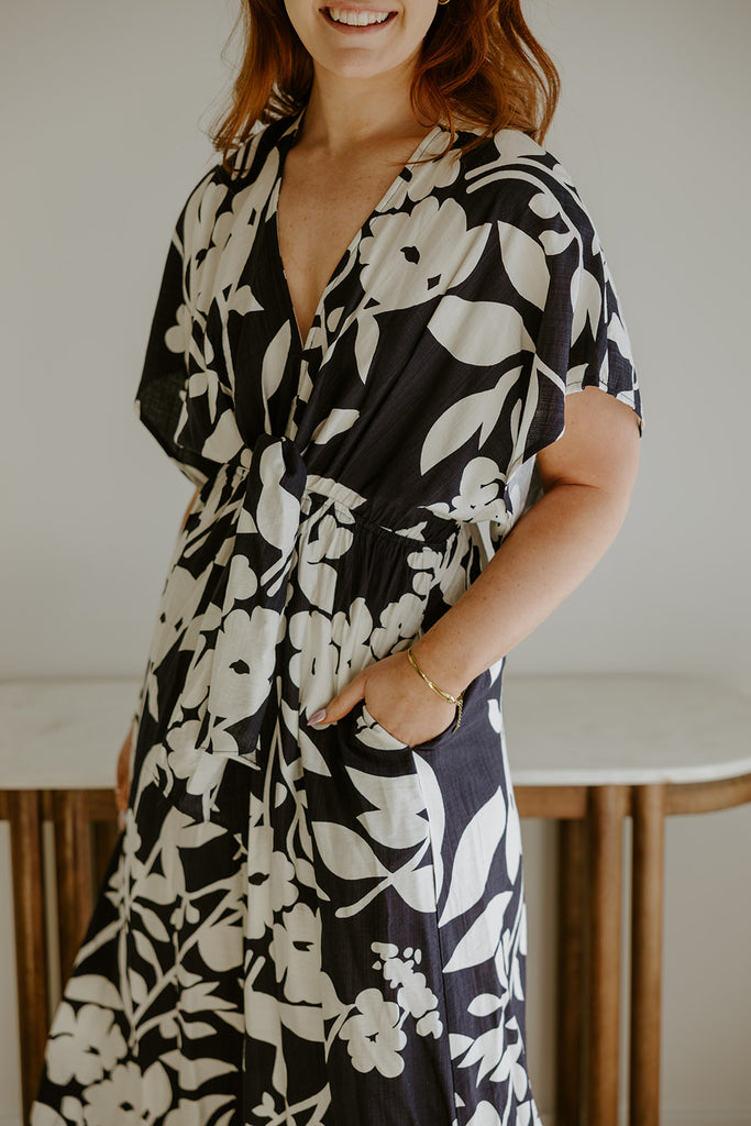 Kimono Printed Jumpsuit - Navy