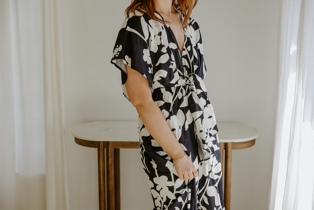 Kimono Printed Jumpsuit - Navy