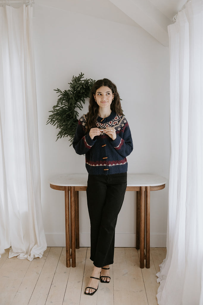 Fair Isle Sweater with Toggles - Navy
