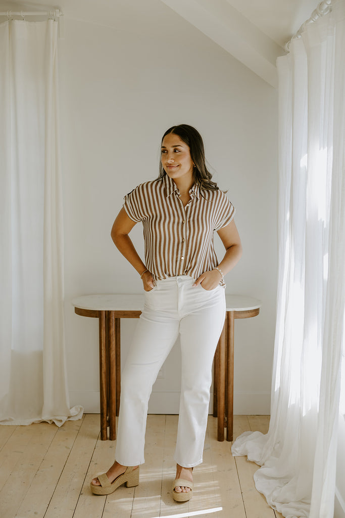 Lightweight Short Sleeve Stripe Shirt - Brown