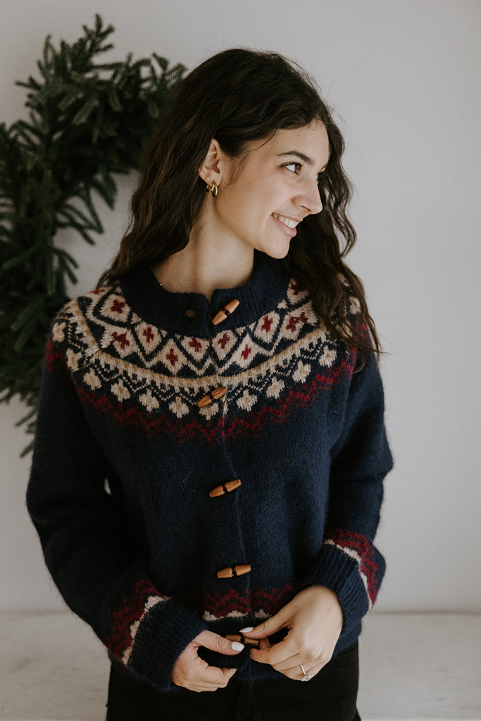 Fair Isle Sweater with Toggles - Navy