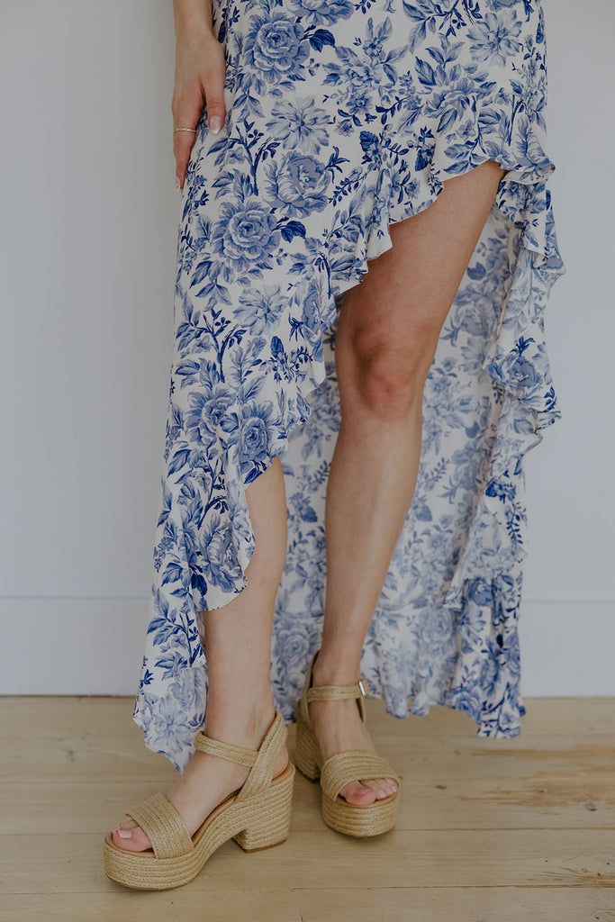 Strapless Ruffle Front Maxi - Blue