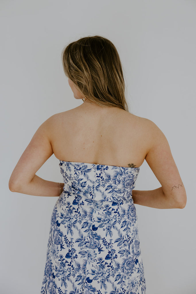 Strapless Ruffle Front Maxi - Blue