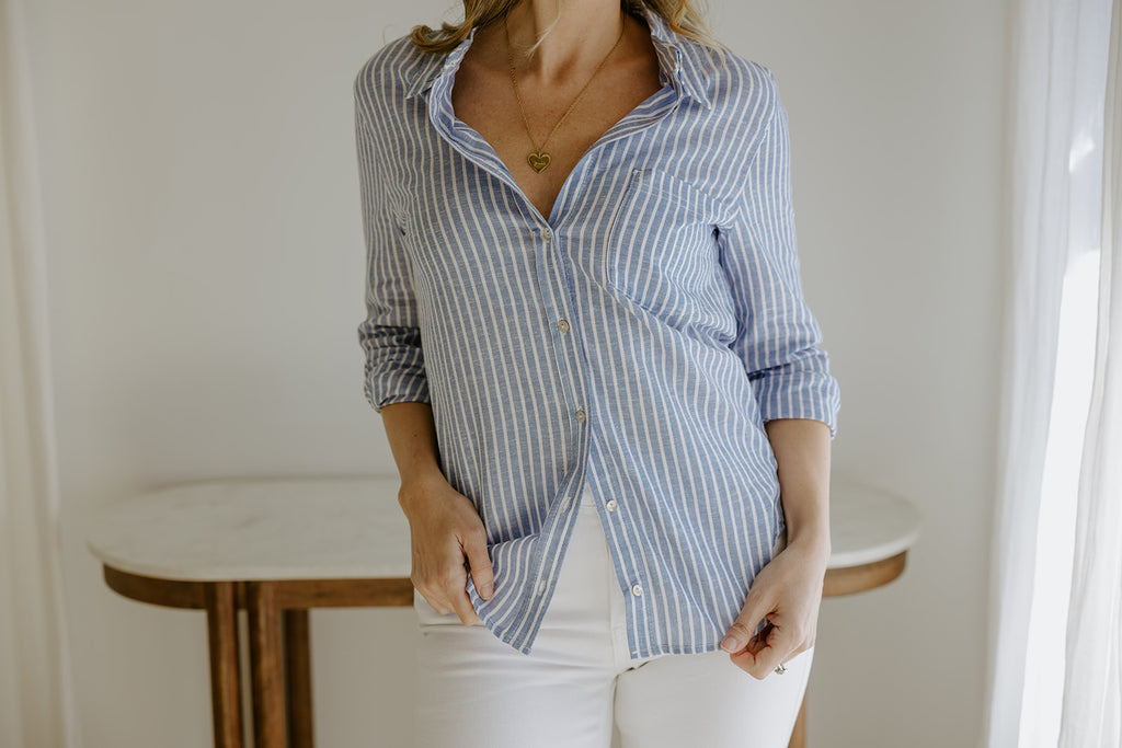 Thin Stripe Button Up - Blue