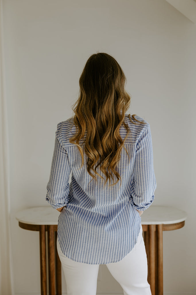 Thin Stripe Button Up - Blue
