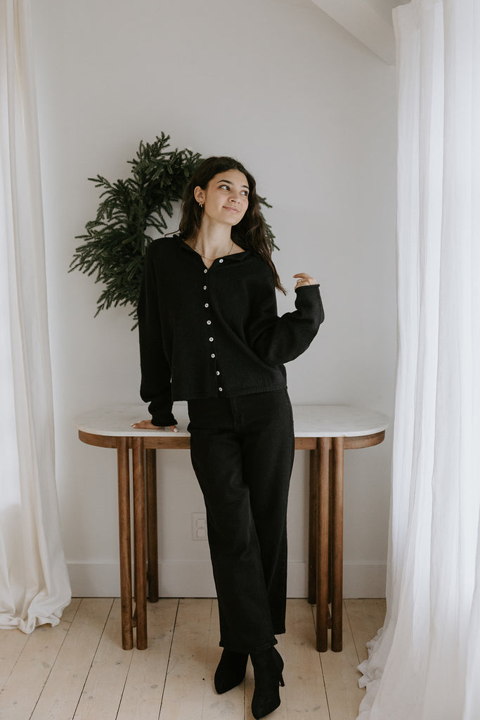 Lightweight Button Up Cardigan - Black