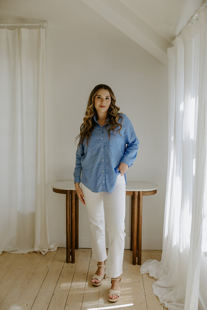 Classic Linen Button Up - Blue