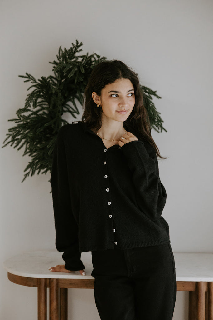 Lightweight Button Up Cardigan - Black