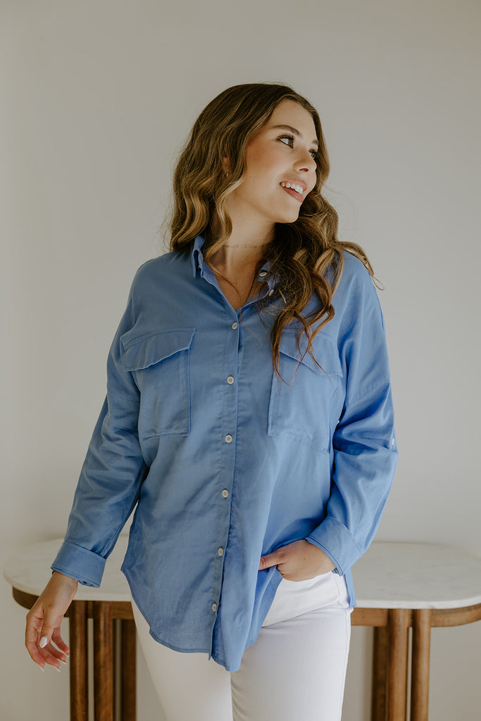 Classic Linen Button Up - Blue