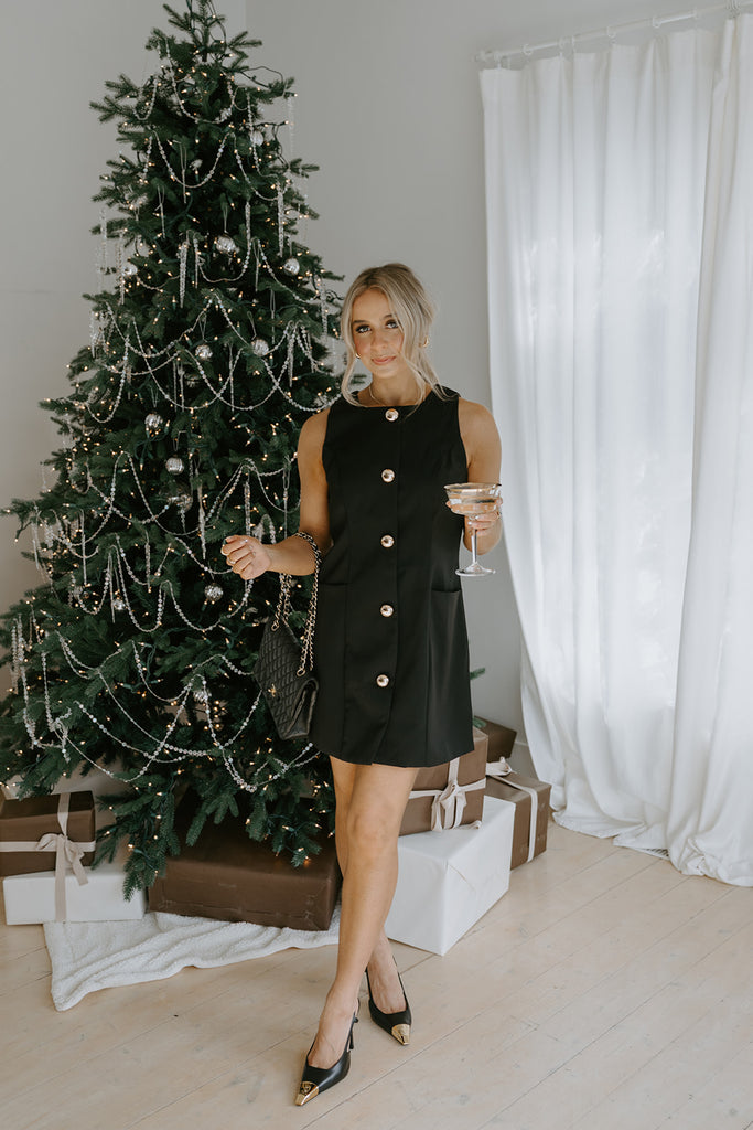 Button Up Mini Dress - Black