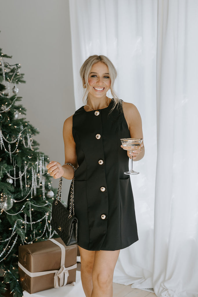 Button Up Mini Dress - Black