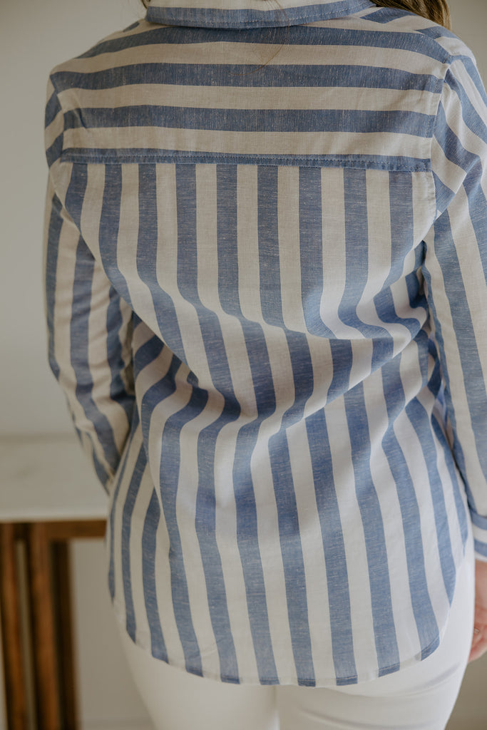 Thick Stripe Button Up - Blue