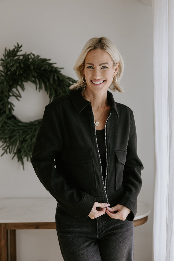 Double Pocket Felt Jacket - Black