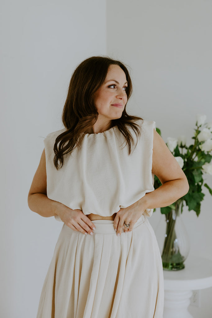 Bubble Top & Flowy Midi Skirt Set - Natural