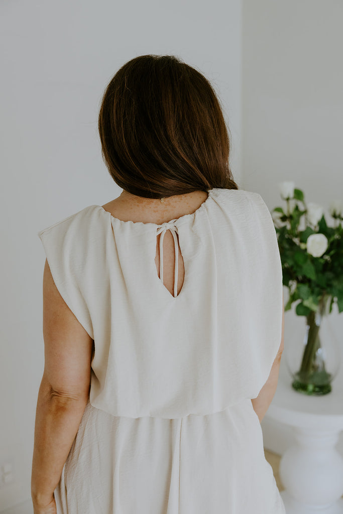 Bubble Top & Flowy Midi Skirt Set - Natural