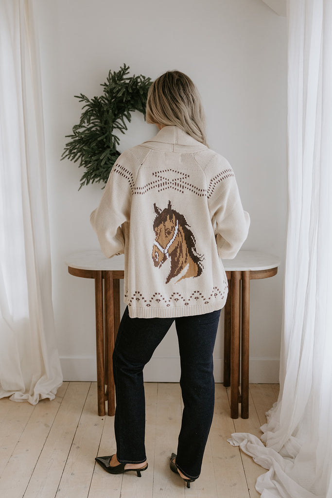 Open Sweater With Horse - Oat