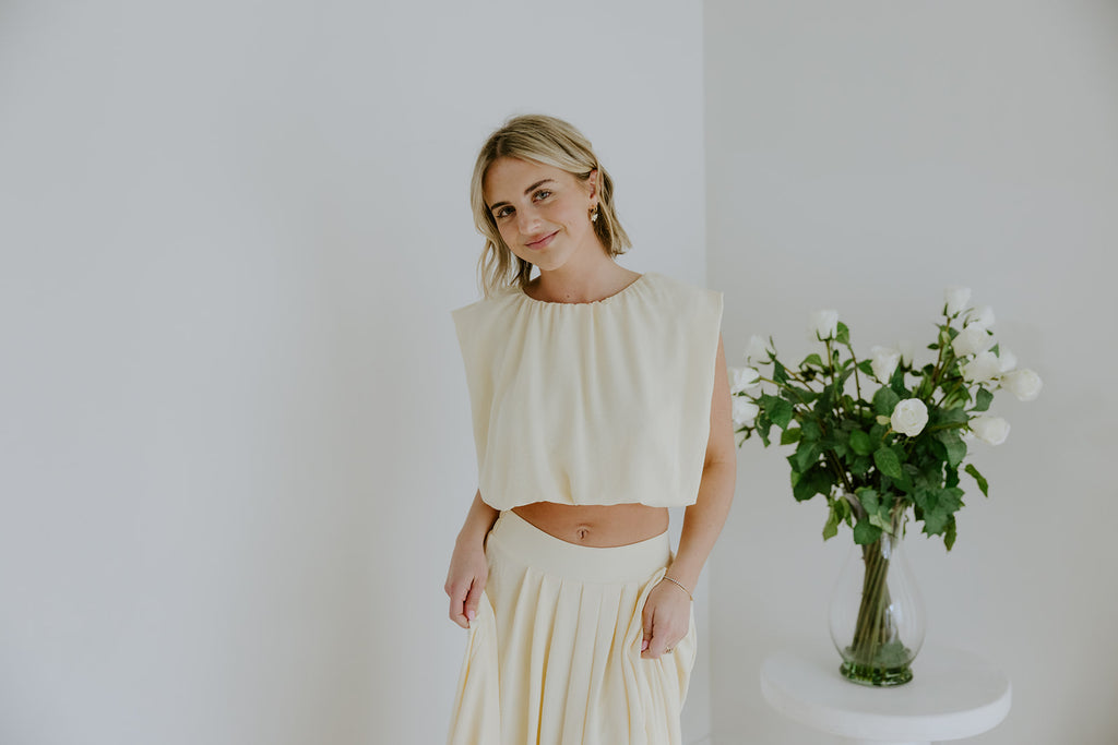 Bubble Top & Midi Skirt Set - Yellow