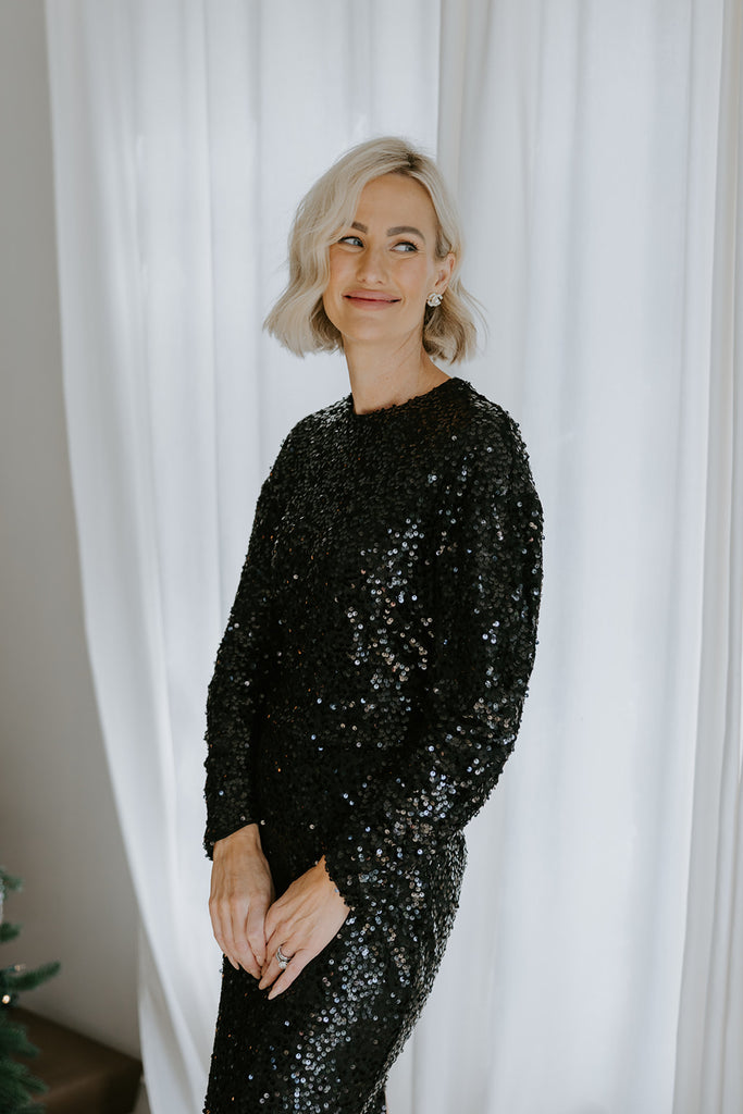 Sequin Top & Skirt Set - Black