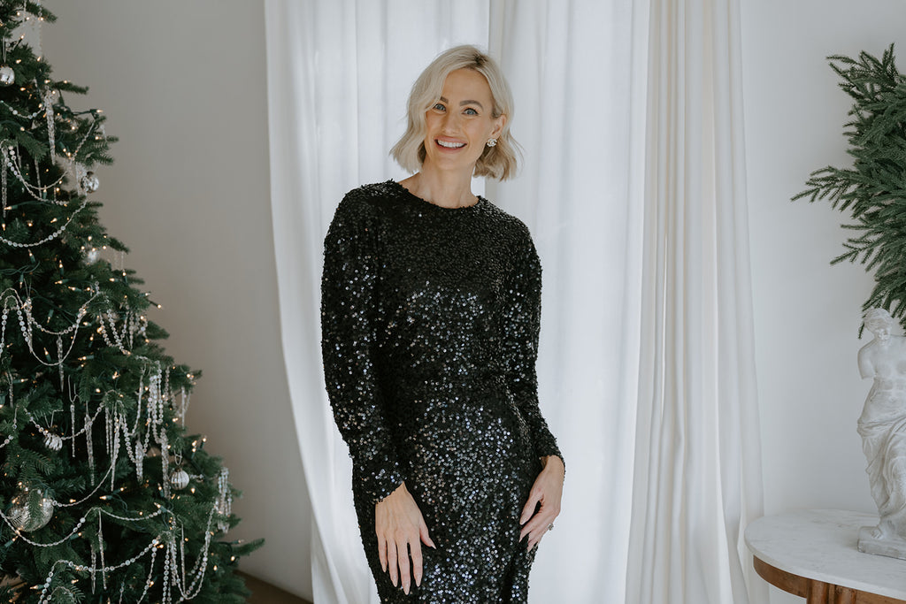 Sequin Top & Skirt Set - Black