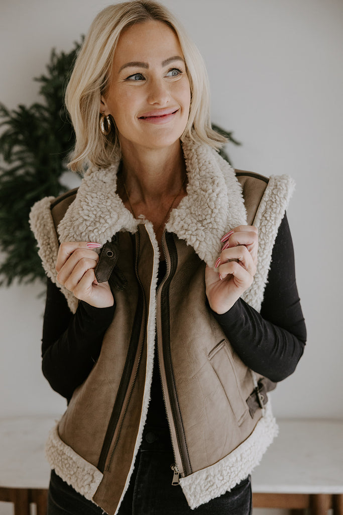Shearling Faux Leather Vest - Truffle