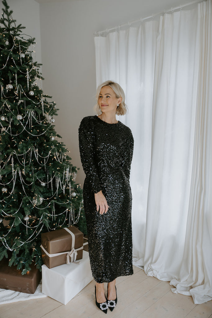 Sequin Top & Skirt Set - Black