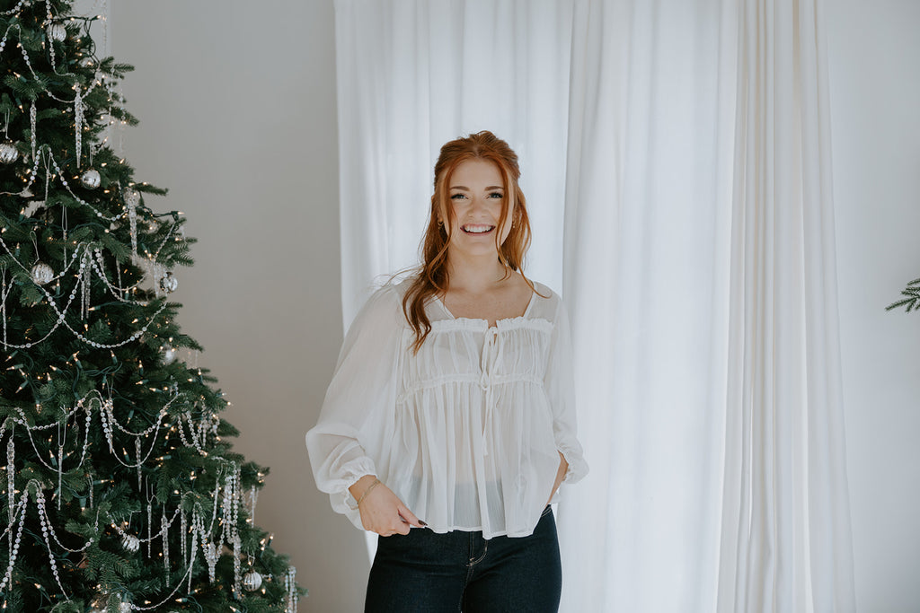 Sheer Long Sleeve Blouse - Cream