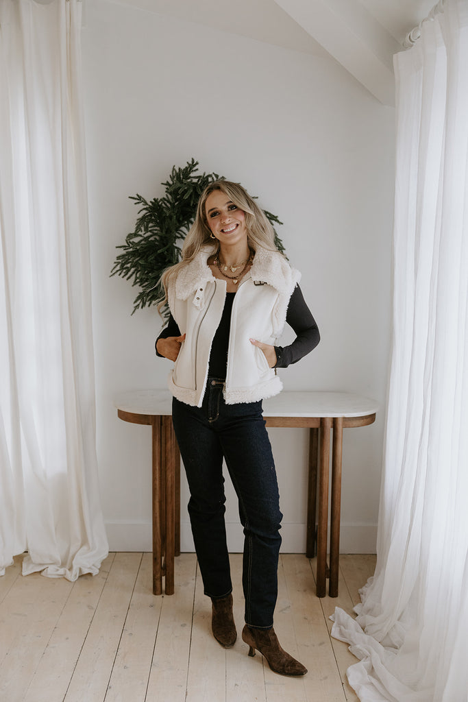 Shearling Faux Leather Vest - Cream