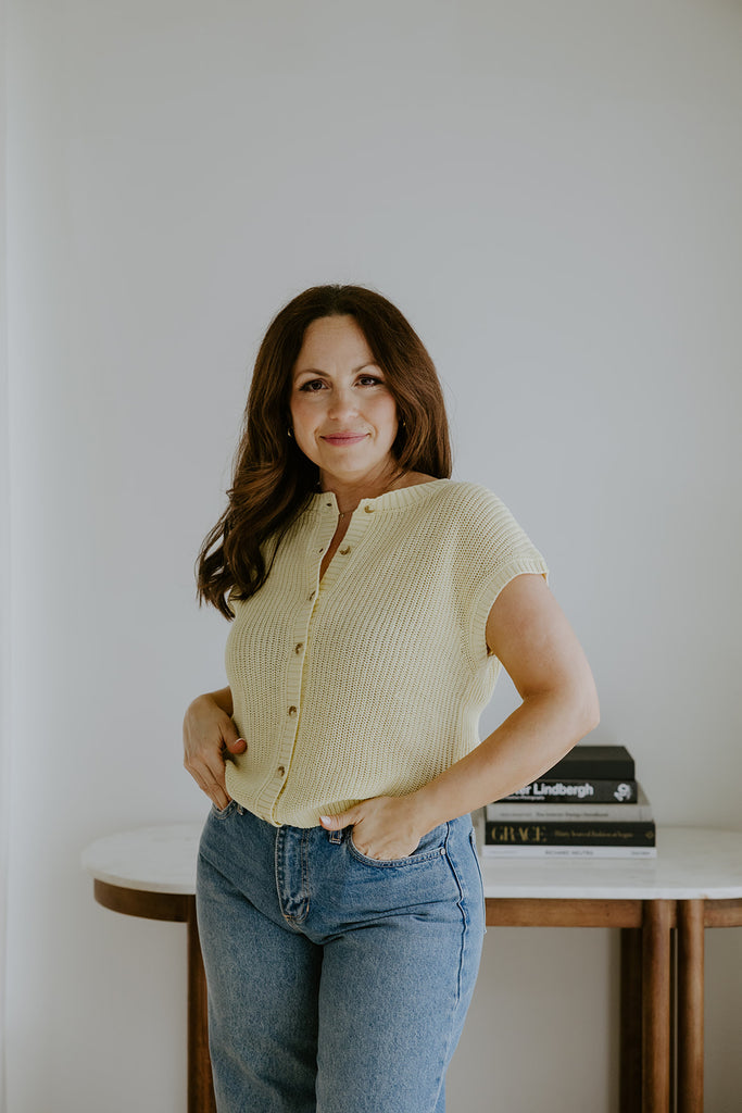 Knit Button Down Vest - Yellow