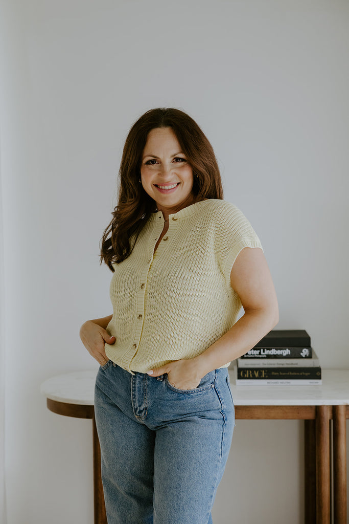 Knit Button Down Vest - Yellow