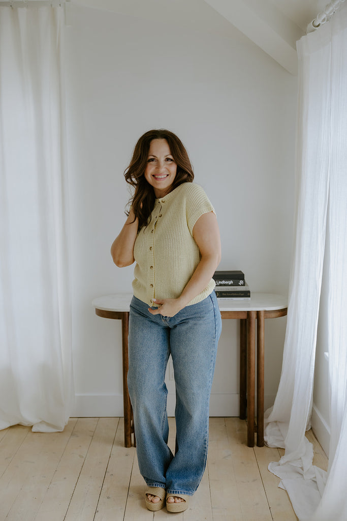 Knit Button Down Vest - Yellow