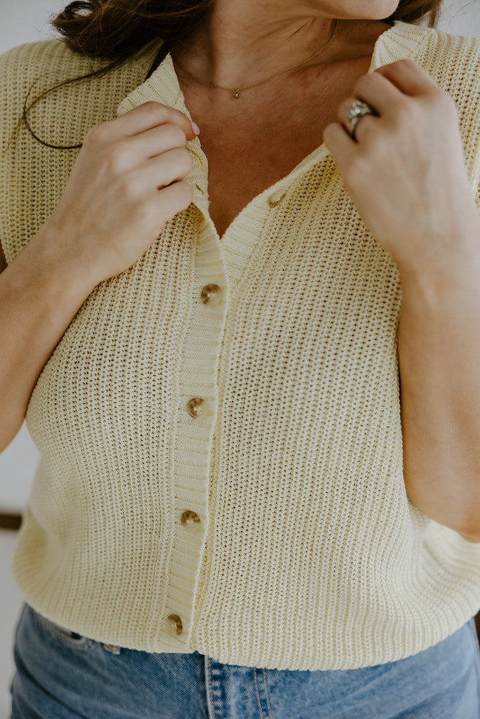 Knit Button Down Vest - Yellow