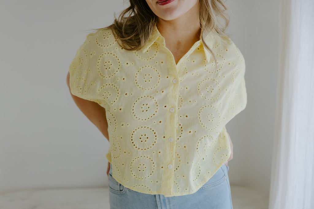 Yellow Eyelet Button Up