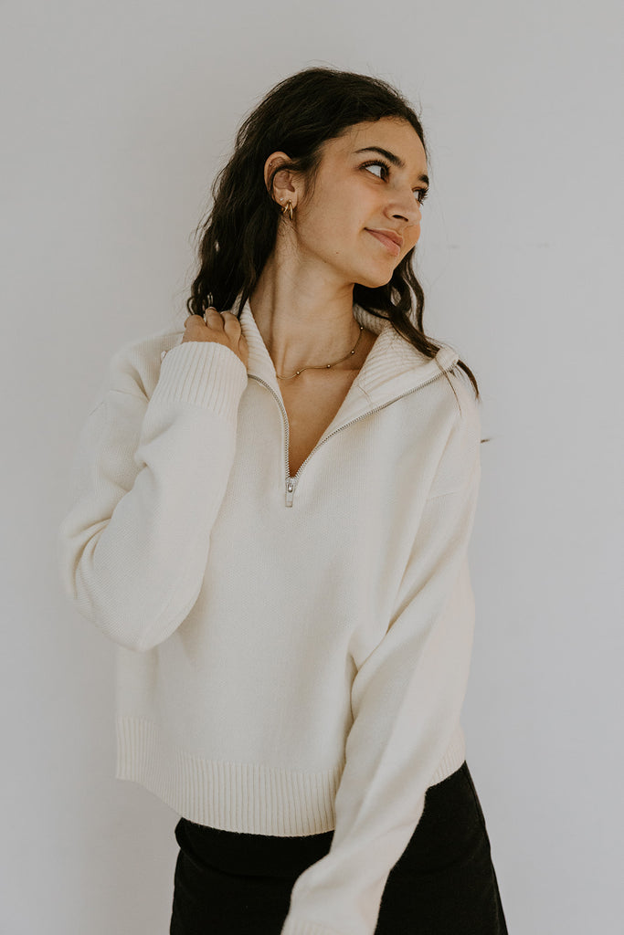 3/4 Zip Sweater - Cream