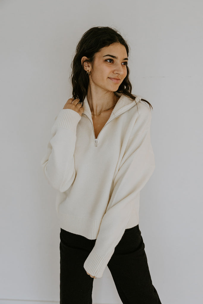 3/4 Zip Sweater - Cream