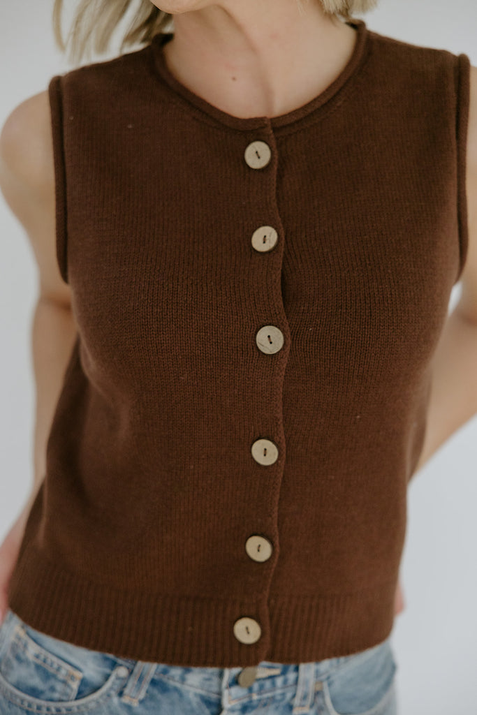 Rolled Hem Sleeveless Vest - Brown