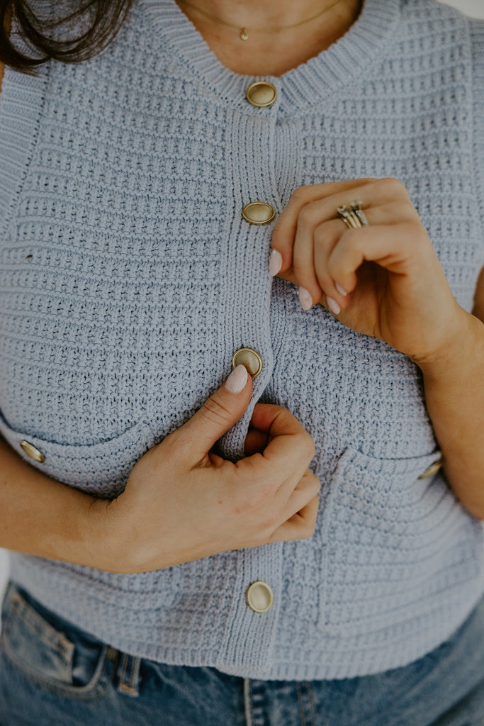 Sleeveless Knit Vest - Blue