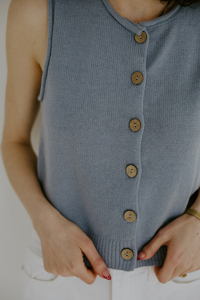 Rolled Hem Sleeveless Vest - Blue