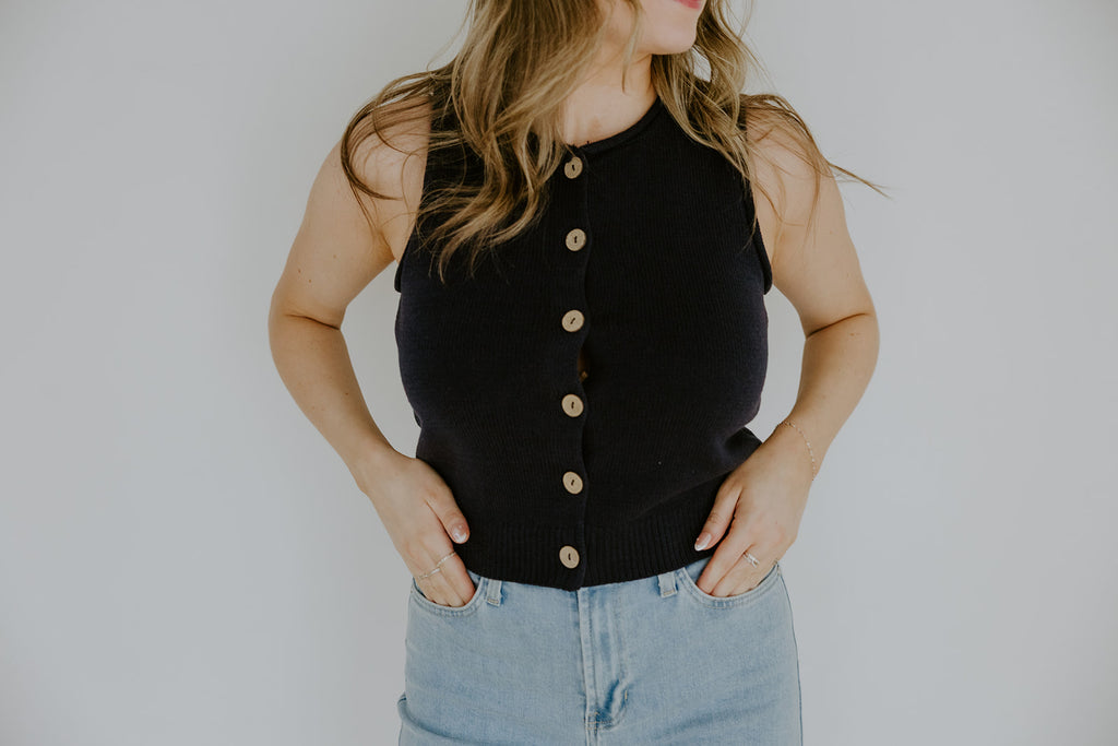 Rolled Hem Sleeveless Vest - Navy