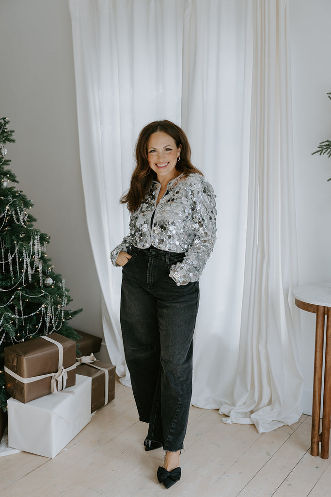 Sequin Crop Jacket - Silver