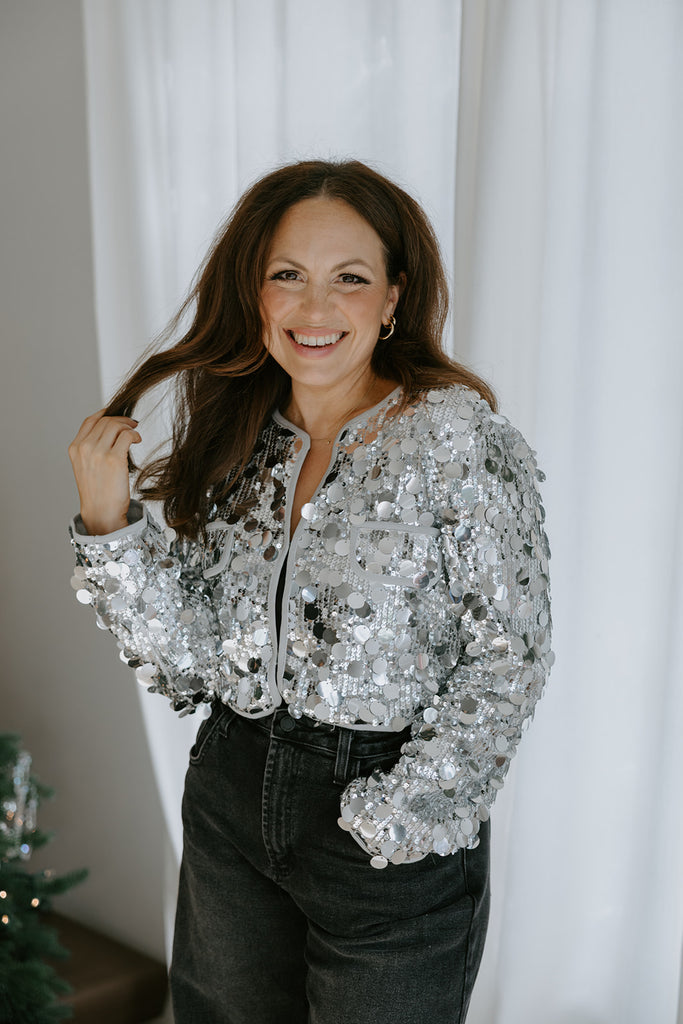 Sequin Crop Jacket - Silver