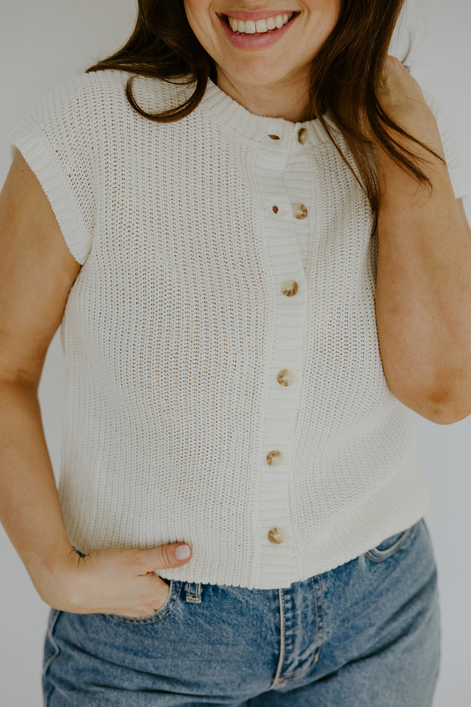 Knit Button Down Vest - Cream