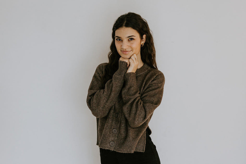 Classic Cardigan with Side Slit - Brown