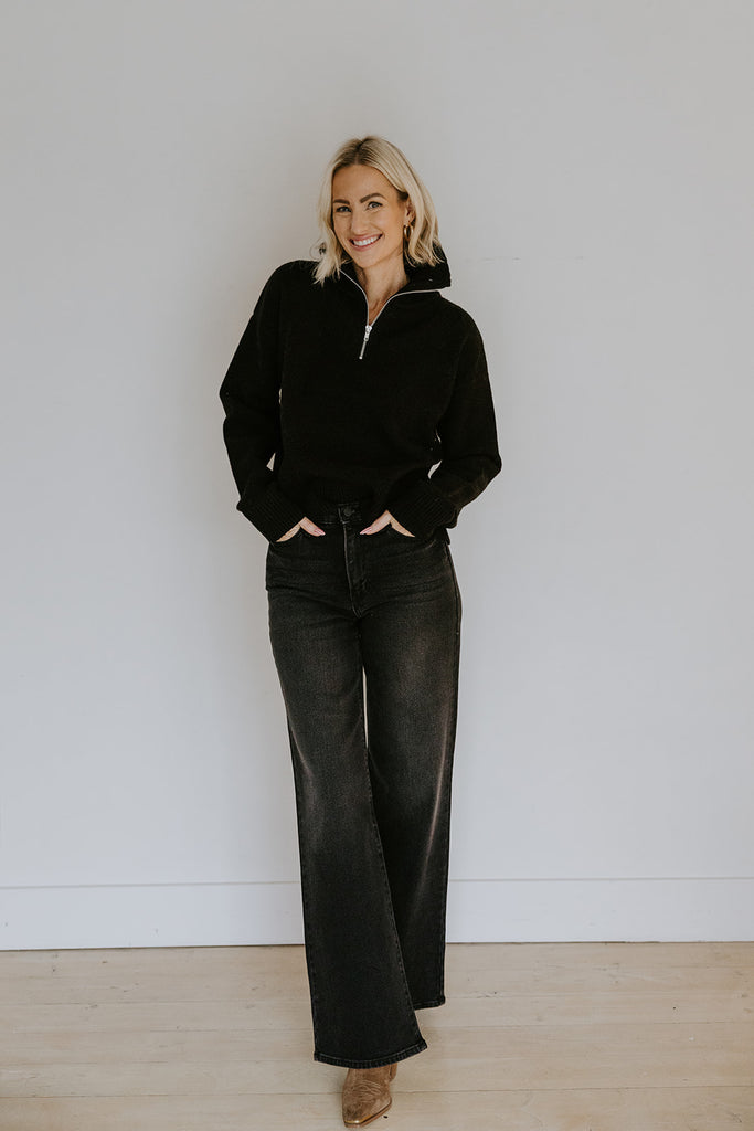 3/4 Zip Sweater - Black