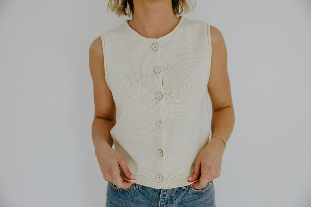 Rolled Hem Sleeveless Vest - Cream
