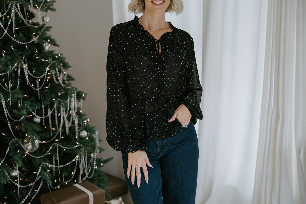 Sparkle Babydoll Top - Black