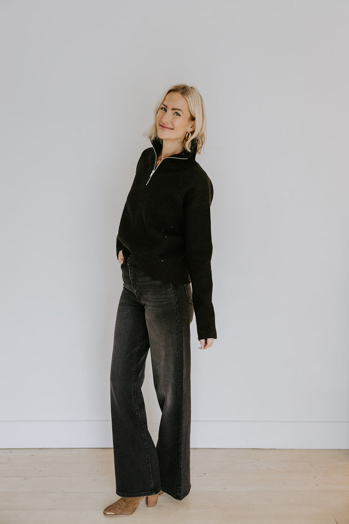 3/4 Zip Sweater - Black