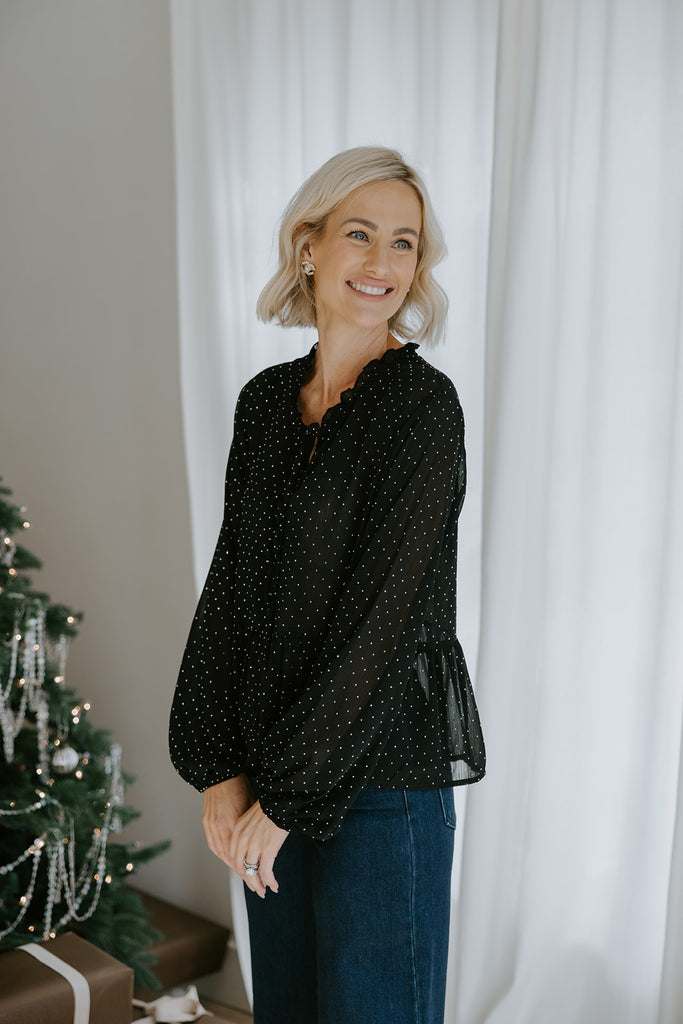 Sparkle Babydoll Top - Black