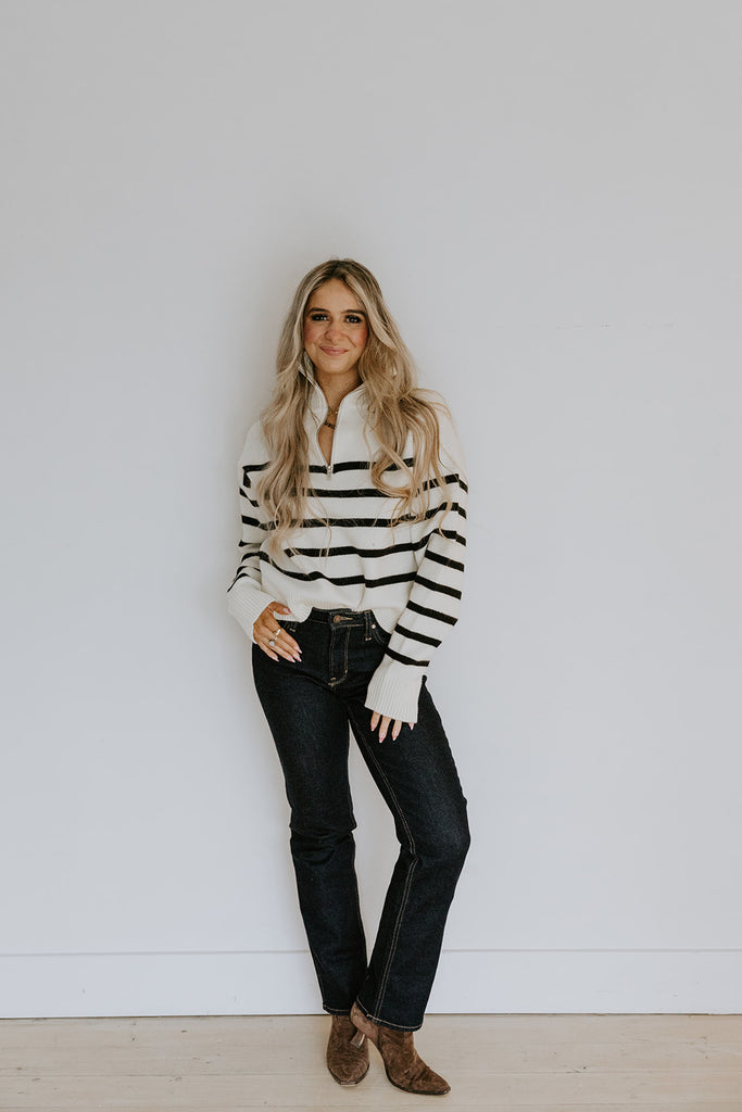Striped 3/4 Sweater - Cream/Black