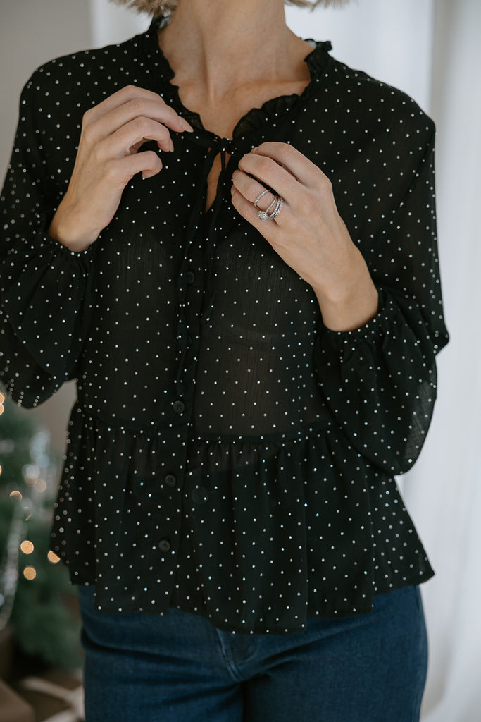 Sparkle Babydoll Top - Black